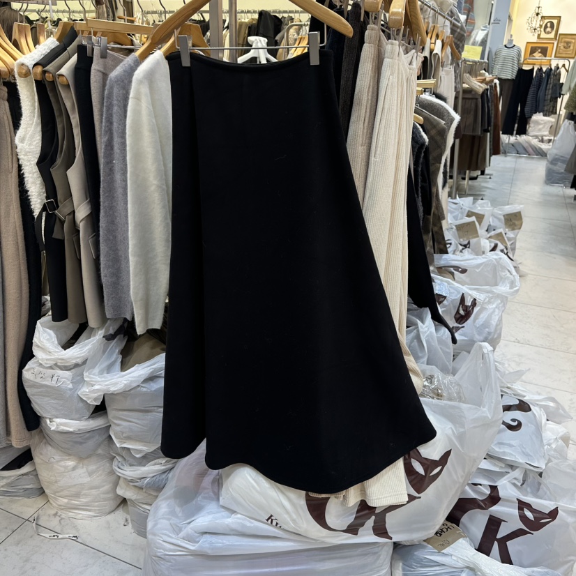 SANS韓國直郵㊣女士新品職業真品25秋冬人氣時尚長裙加絨羊毛SANS長裙圖色4黑色