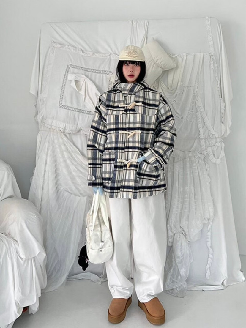 LIBERTE東大門㊣實拍女士新款25秋冬熱賣職業真品短款大衣格子LIBERTE短款大衣