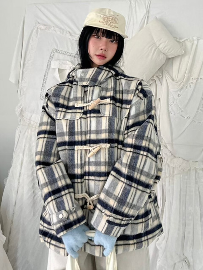 LIBERTE東大門㊣實拍女士新款25秋冬熱賣職業真品短款大衣格子LIBERTE短款大衣圖色1