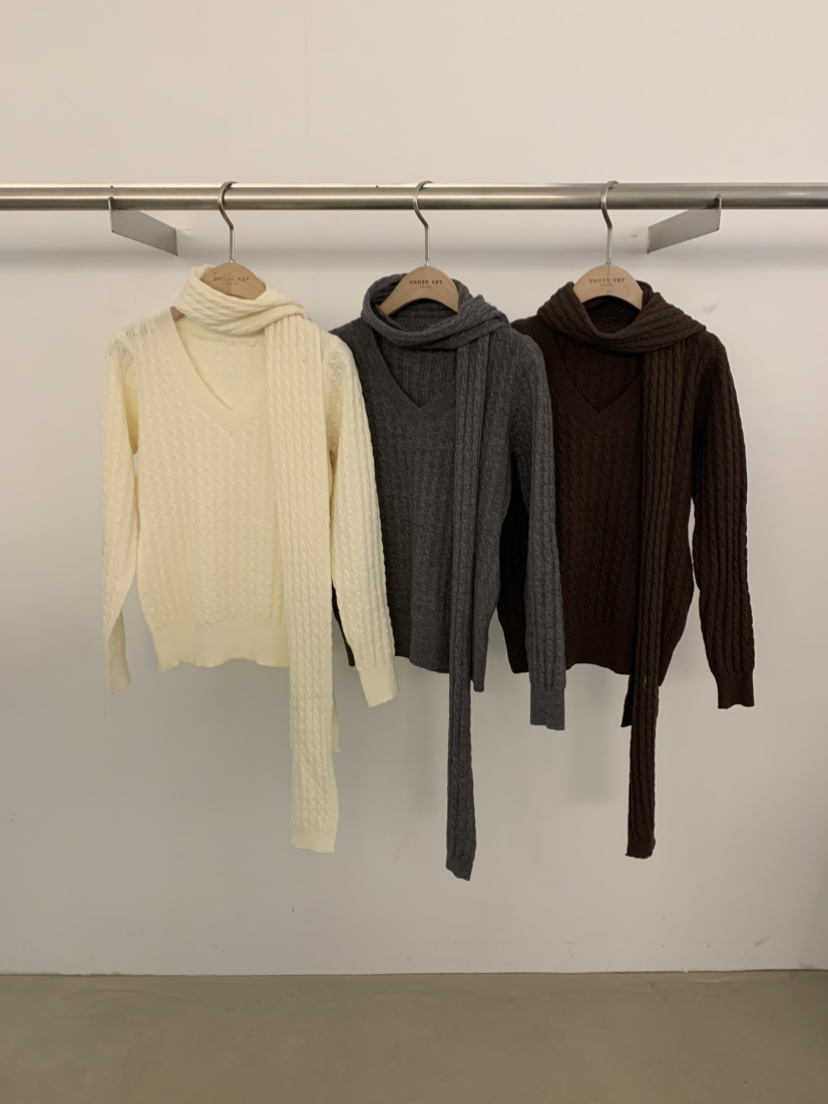 UNDER KEY東大門㊣實拍女裝新款推薦熱賣25秋冬毛衣含圍巾UNDER KEY毛衣