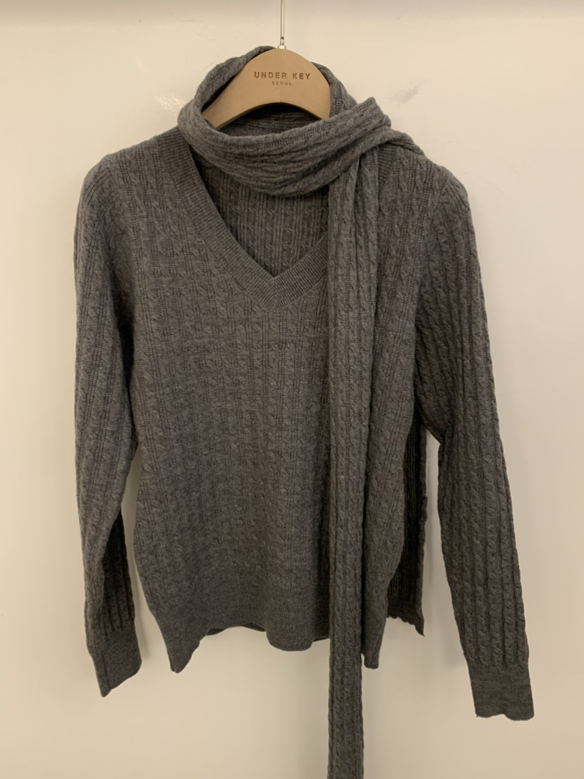 UNDER KEY東大門㊣實拍女裝新款推薦熱賣25秋冬毛衣含圍巾UNDER KEY毛衣圖色1
