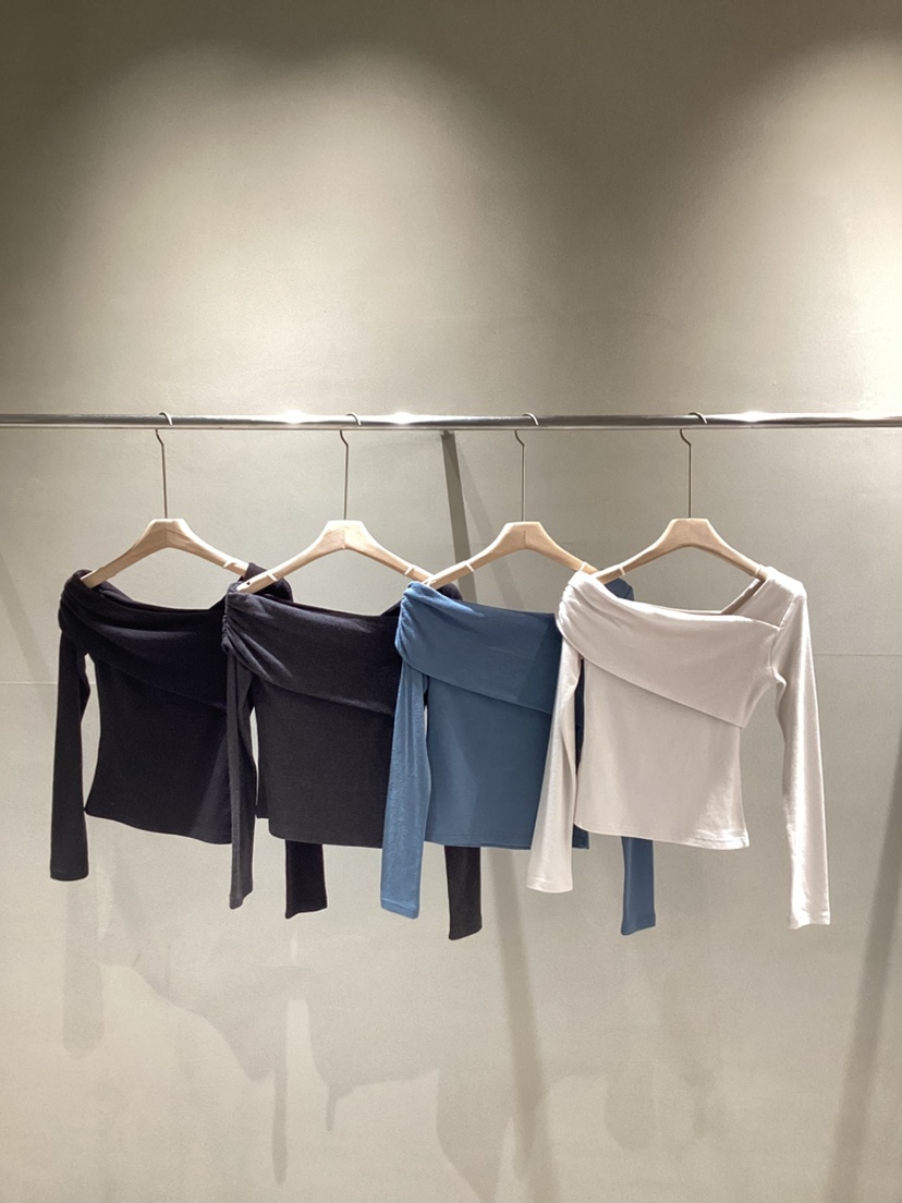 NEAR LEAP-P東大門㊣代購女裝新款人氣時尚長袖T恤褶皺露肩NEAR LEAP長袖T恤