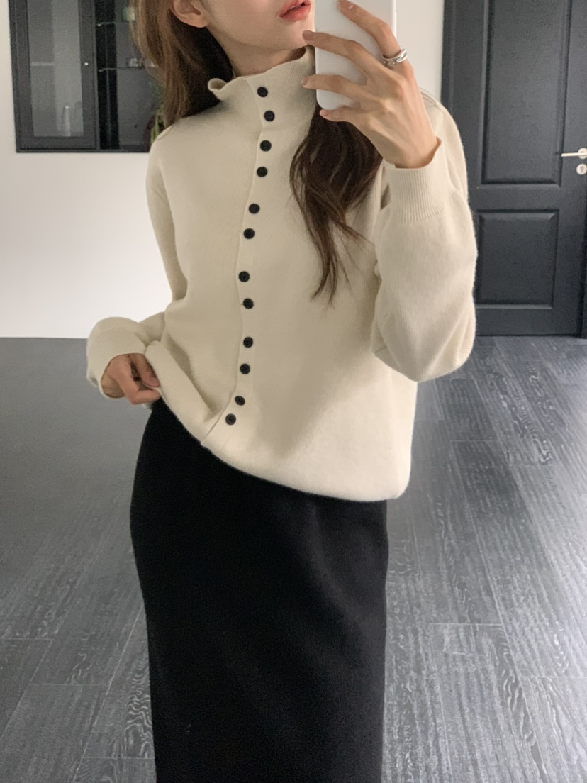 NOTICE韓國代購㊣女士新款推薦休閑熱賣人氣針織衫高領紐扣NOTICE針織衫