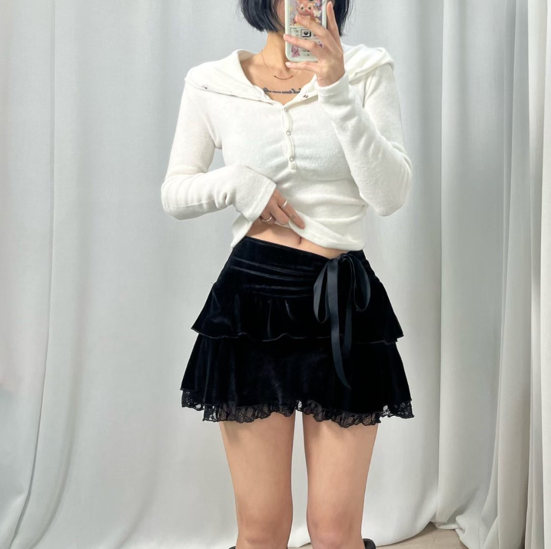 BOY MEET GIRL-T東大門㊣直郵女士新款熱賣真品短裙絲絨BOY MEET GIRL-T短裙