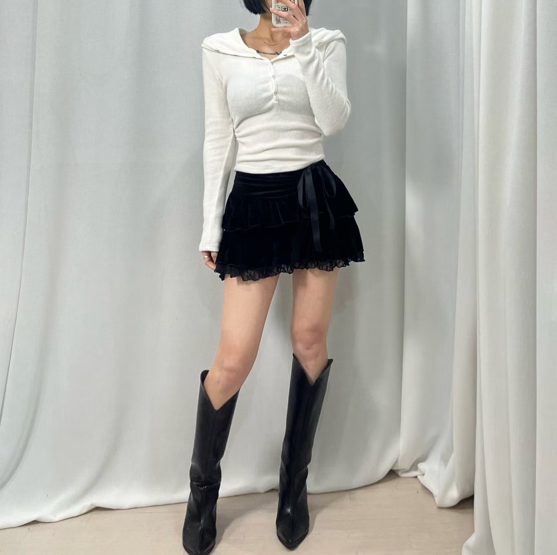 BOY MEET GIRL-T東大門㊣直郵女士新款熱賣真品短裙絲絨BOY MEET GIRL-T短裙圖色2