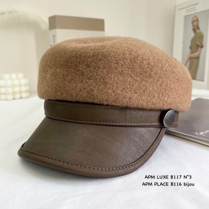 N3韓國直郵㊣女裝新品人氣時尚推薦熱賣真品帽子羊毛紐扣貝雷N3帽子圖色2