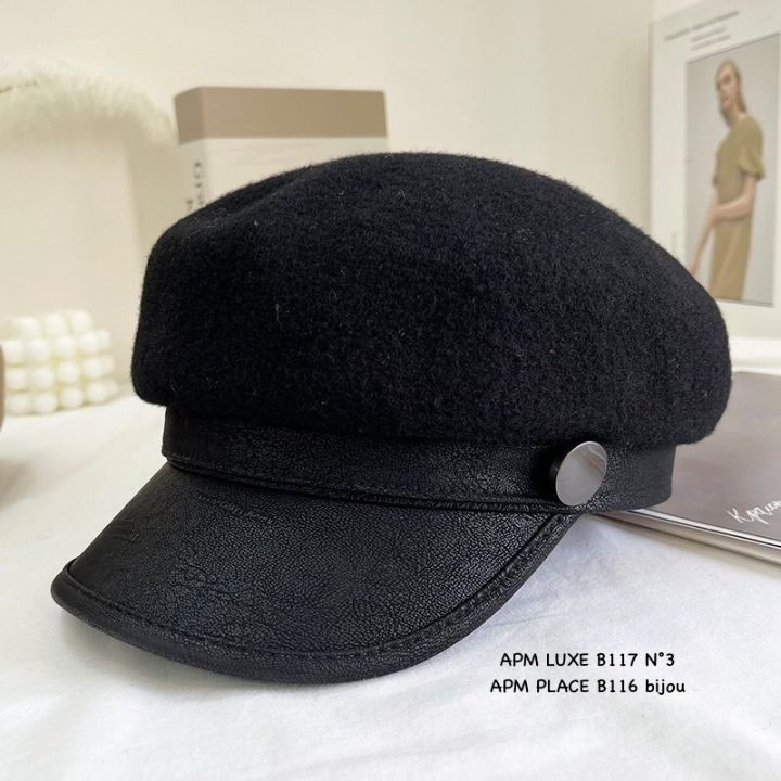 N3韓國直郵㊣女裝新品人氣時尚推薦熱賣真品帽子羊毛紐扣貝雷N3帽子圖色4