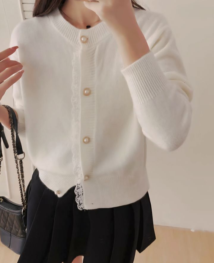 FEMME東大門㊣代購女裝新品熱賣25秋冬真品針織衫蕾絲花開衫FEMME針織衫圖色1