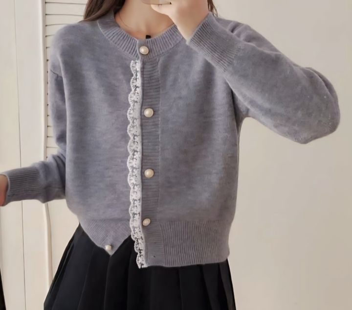 FEMME東大門㊣代購女裝新品熱賣25秋冬真品針織衫蕾絲花開衫FEMME針織衫圖色2