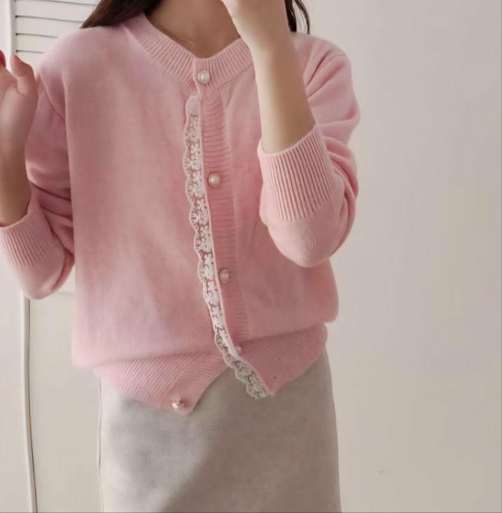 FEMME東大門㊣代購女裝新品熱賣25秋冬真品針織衫蕾絲花開衫FEMME針織衫圖色3