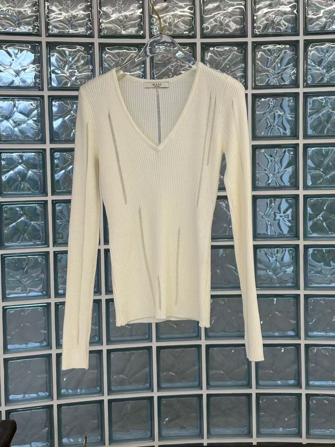 WADE東大門㊣直郵女裝新款人氣時尚25秋冬針織衫V領修身羅紋WADE針織衫圖色1