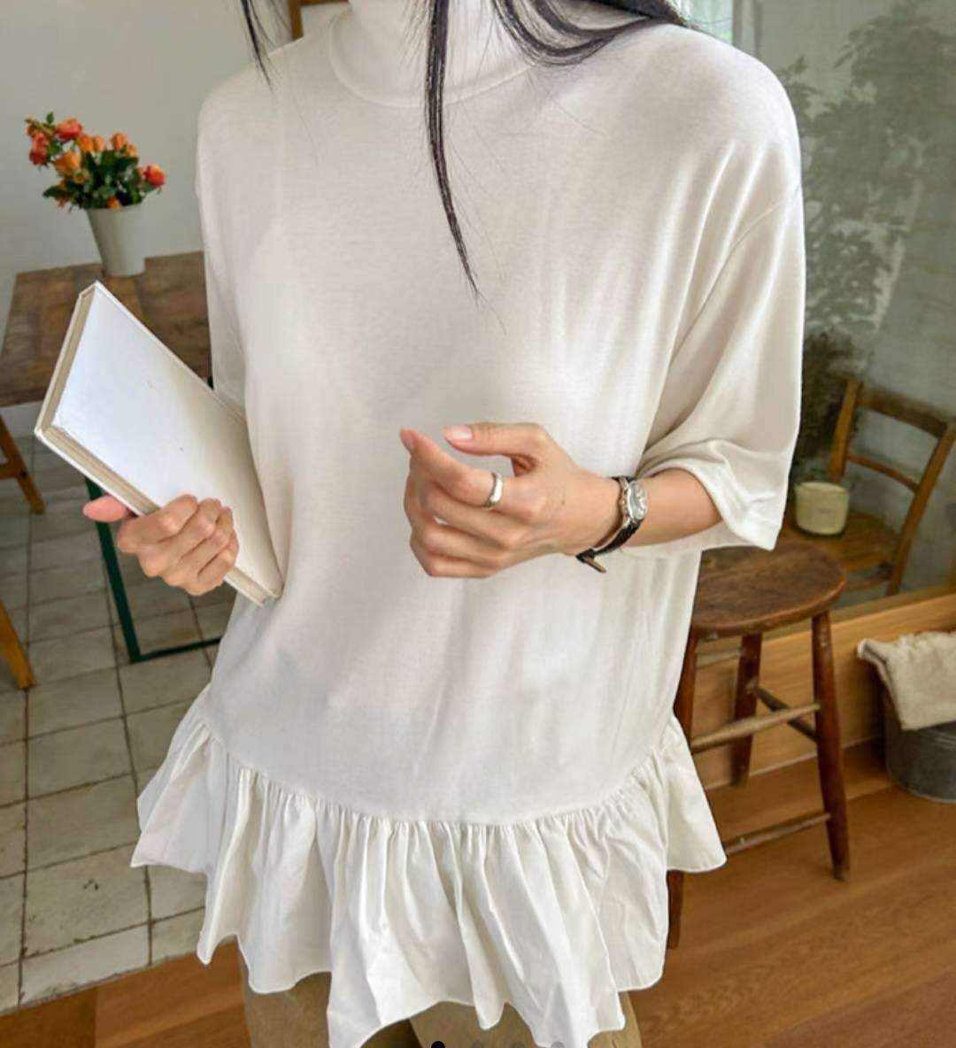 COMES-컴즈-OT東大門㊣直郵女士新款25秋冬真品長袖T恤褶皺COMES-ot長袖T恤圖色2