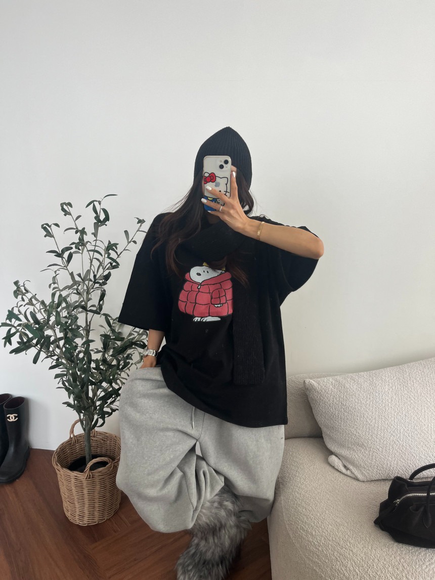 OURWAVE/OUR ROOM東大門㊣代購女裝新品人氣T恤史努比加絨抓絨Our Wave/Our RoomT恤