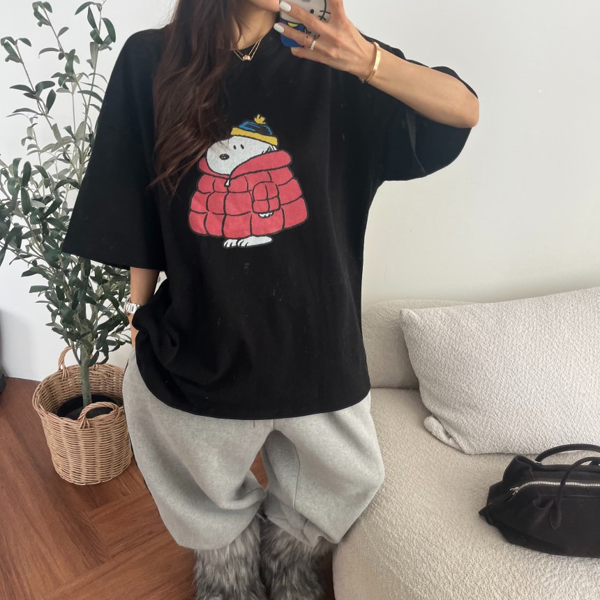 OURWAVE/OUR ROOM東大門㊣代購女裝新品人氣T恤史努比加絨抓絨Our Wave/Our RoomT恤