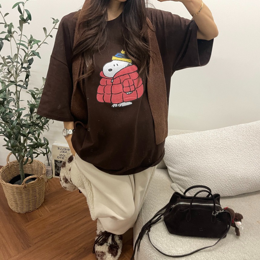 OURWAVE/OUR ROOM東大門㊣代購女裝新品人氣T恤史努比加絨抓絨Our Wave/Our RoomT恤