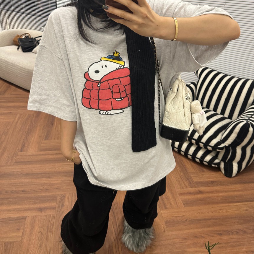 OURWAVE/OUR ROOM東大門㊣代購女裝新品人氣T恤史努比加絨抓絨Our Wave/Our RoomT恤