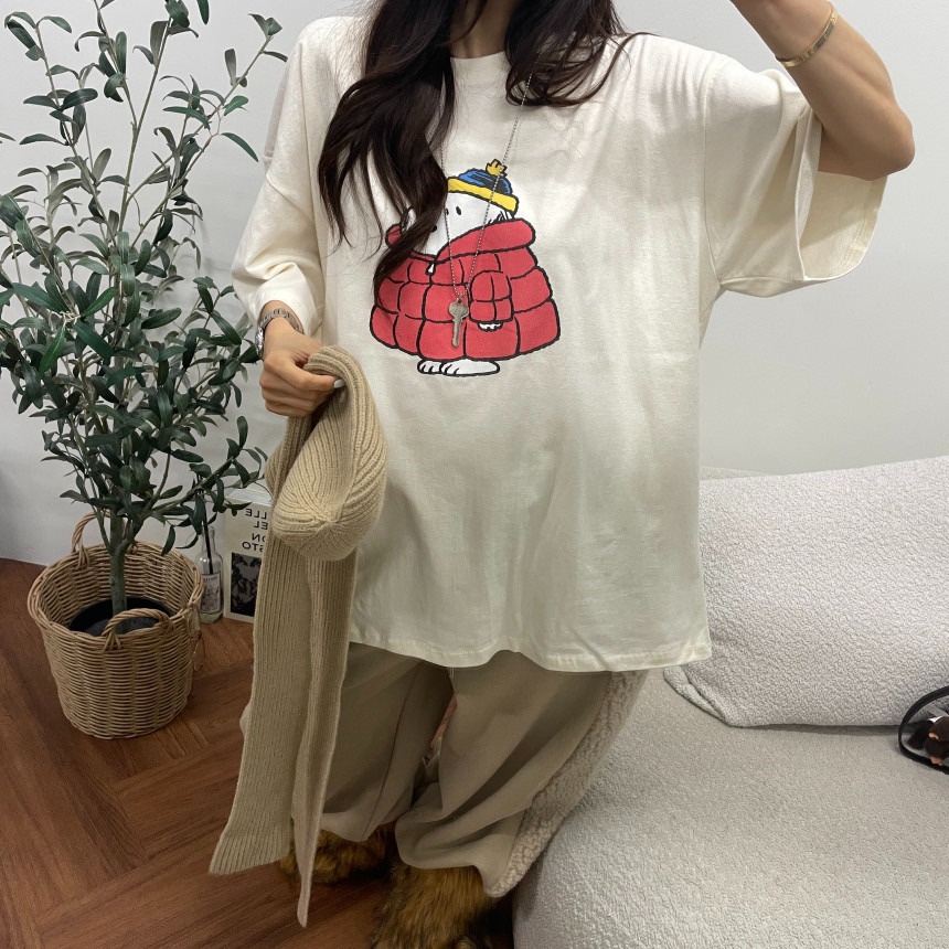 OURWAVE/OUR ROOM東大門㊣代購女裝新品人氣T恤史努比加絨抓絨Our Wave/Our RoomT恤