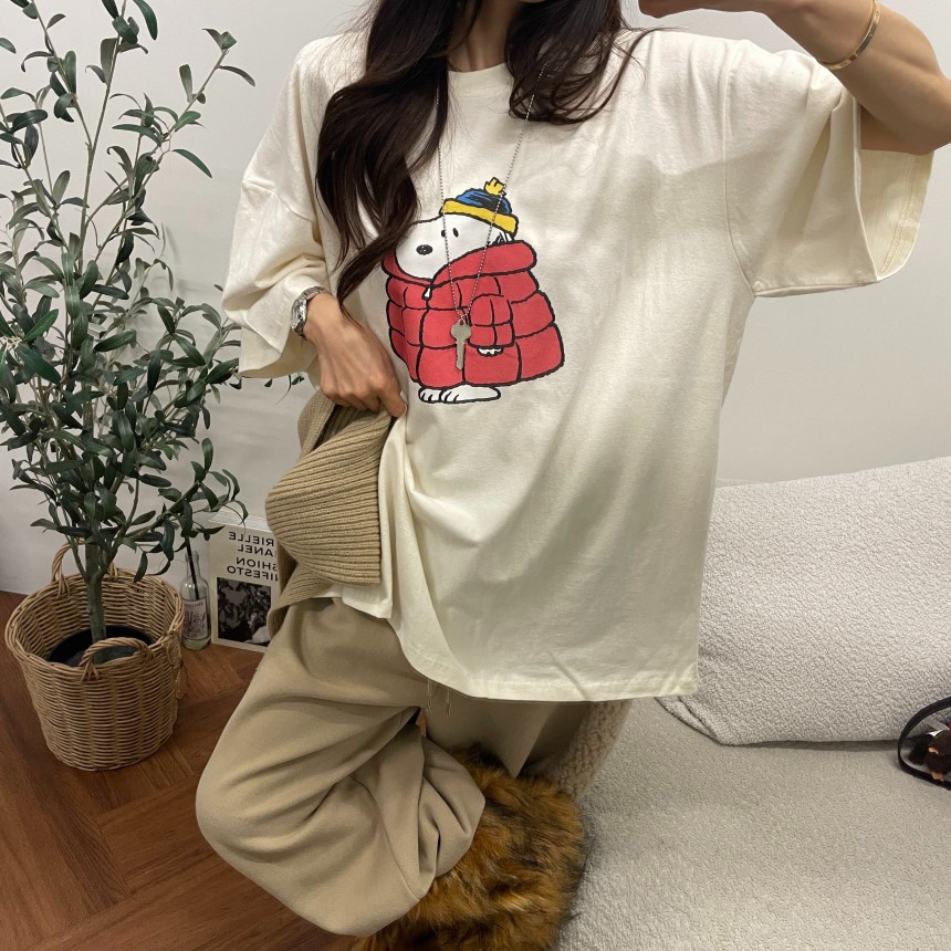 OURWAVE/OUR ROOM東大門㊣代購女裝新品人氣T恤史努比加絨抓絨Our Wave/Our RoomT恤