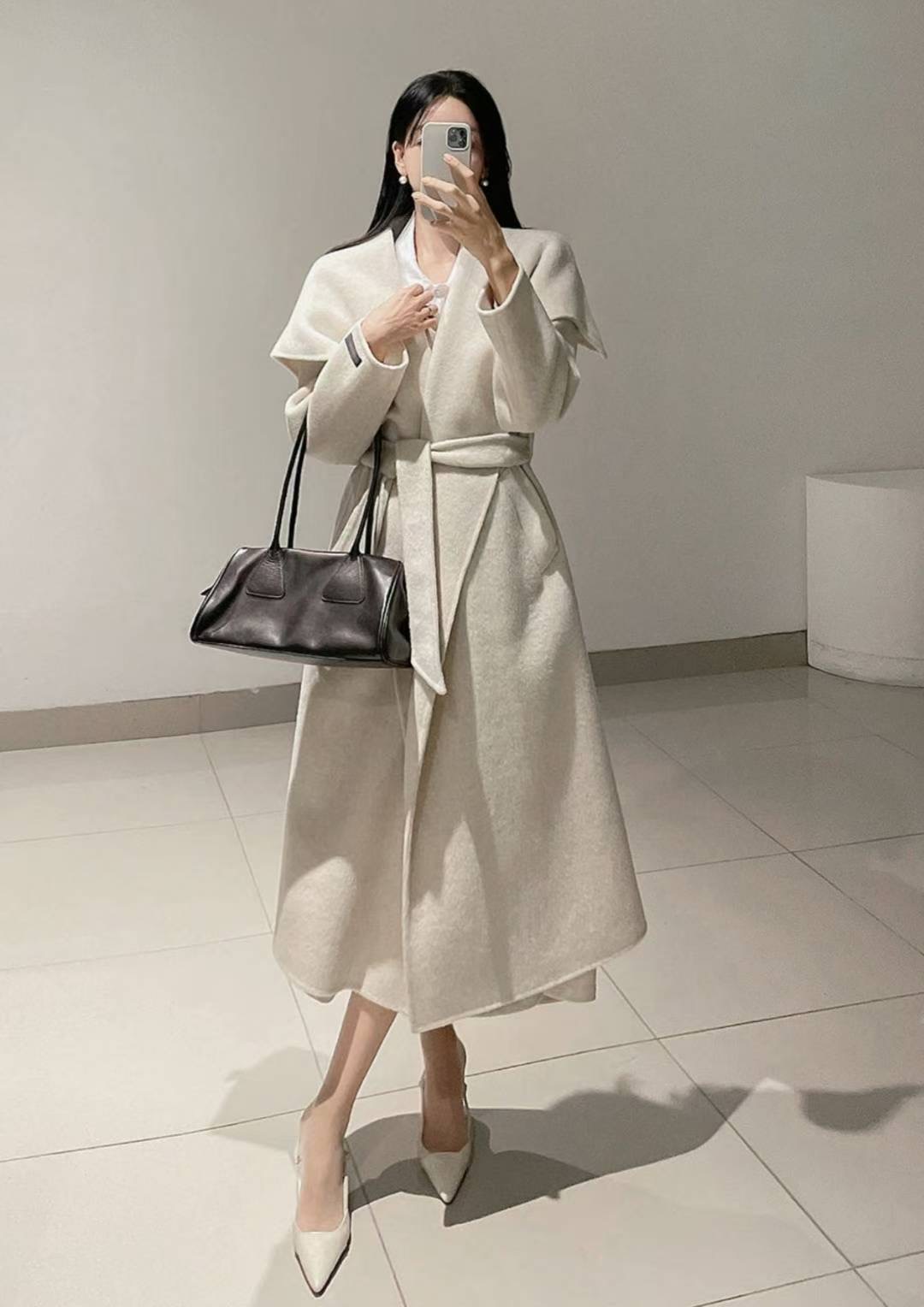 DRY FLOWER東大門㊣代購女士新品時尚真品中長款大衣羊駝毛DRY FLOWER中長款大衣