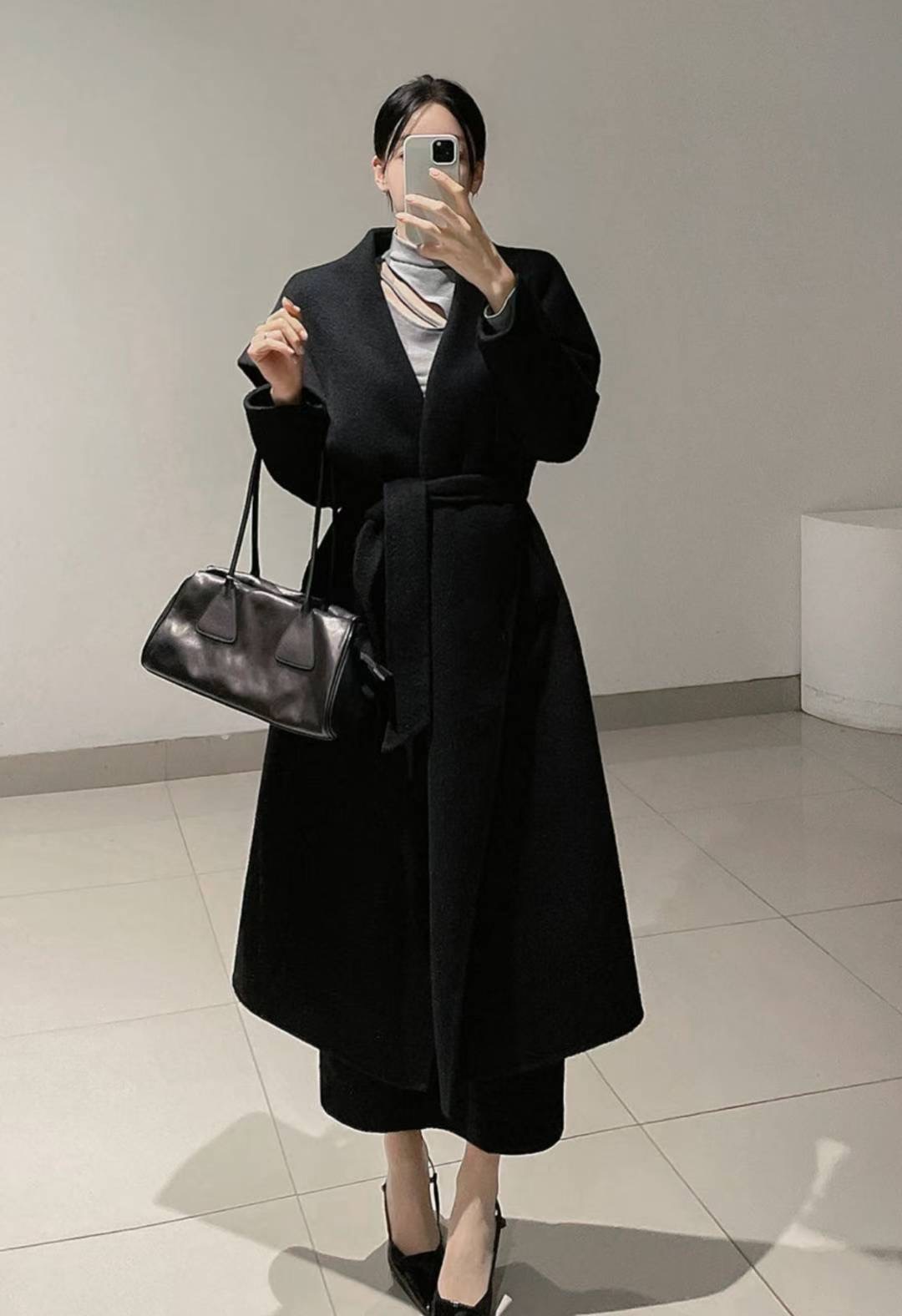 DRY FLOWER東大門㊣代購女士新品時尚真品中長款大衣羊駝毛DRY FLOWER中長款大衣圖色2