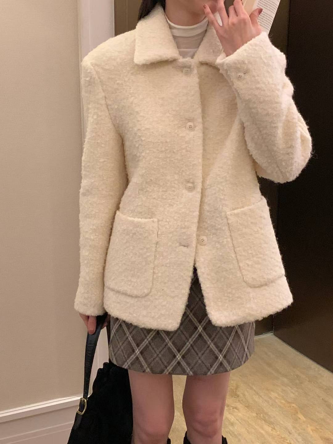 INOUF東大門㊣實拍女裝新品職業25秋冬推薦人氣夾克羊駝毛花呢INOUF/FLUTTER夾克