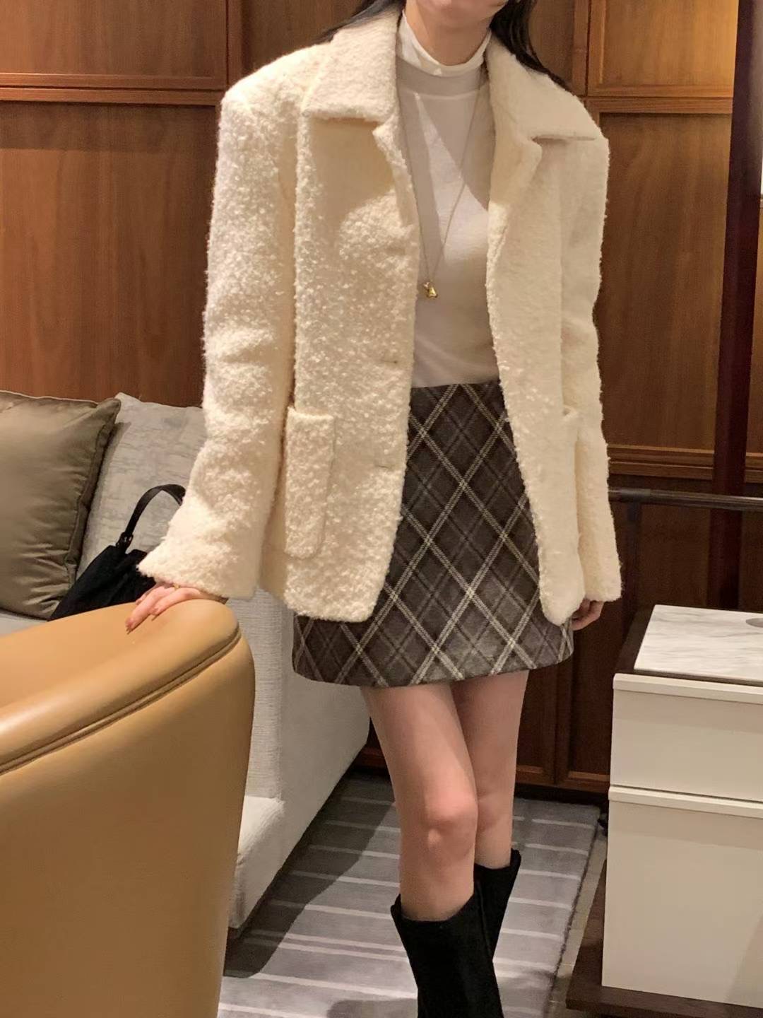 INOUF東大門㊣實拍女裝新品職業25秋冬推薦人氣夾克羊駝毛花呢INOUF/FLUTTER夾克