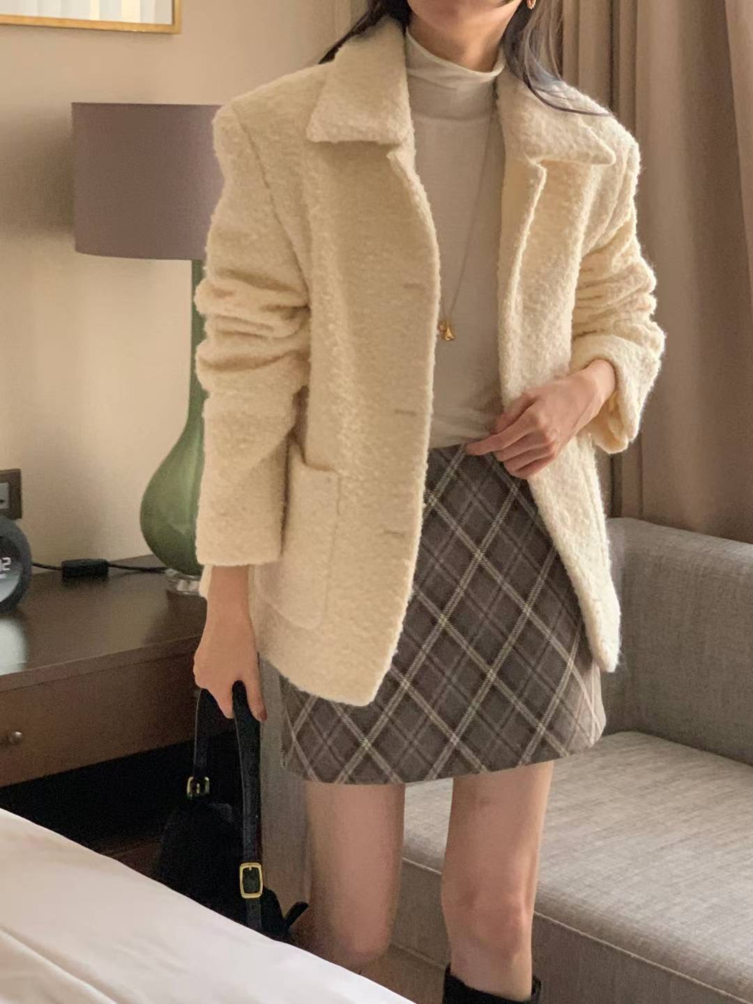 INOUF東大門㊣實拍女裝新品職業25秋冬推薦人氣夾克羊駝毛花呢INOUF/FLUTTER夾克