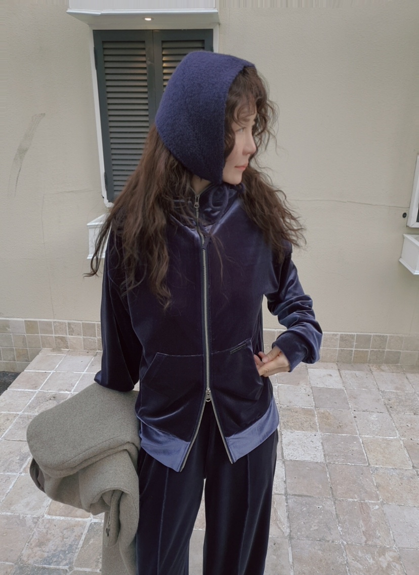 GENTLE B/LOVENTINA東大門㊣代購女裝新品25秋冬衛衣連帽拉鏈衫絲絨GENTLE B/LOVENTINA衛衣