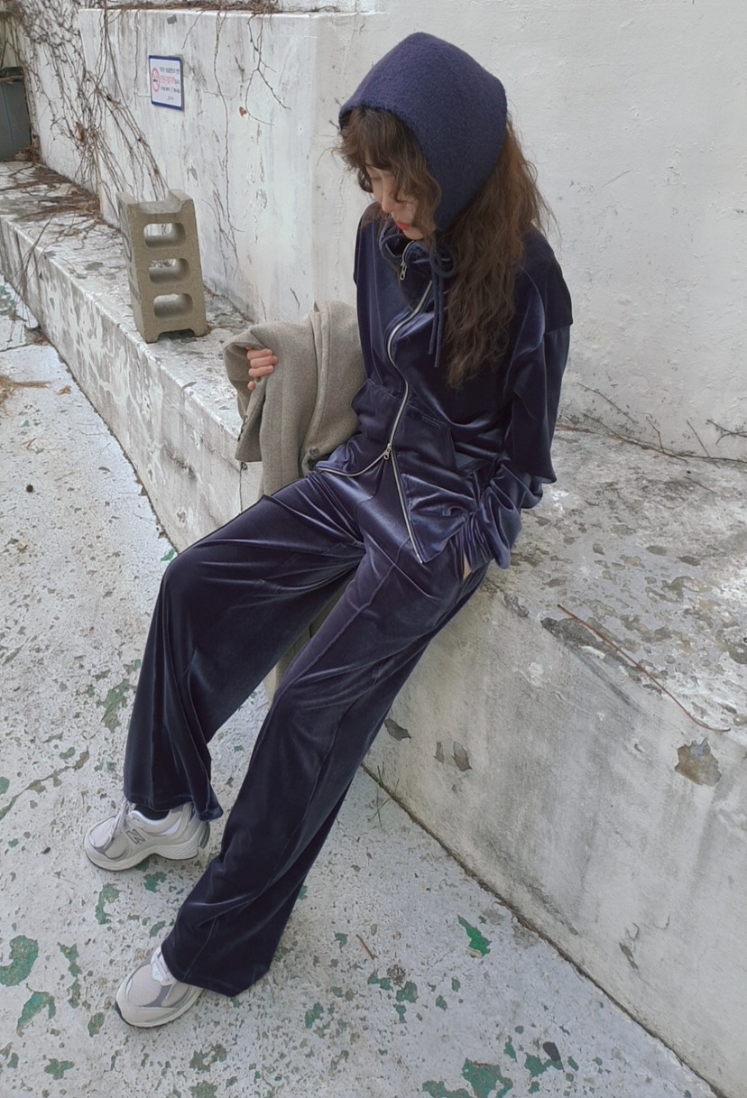 GENTLE B/LOVENTINA東大門㊣代購女裝新品25秋冬衛衣連帽拉鏈衫絲絨GENTLE B/LOVENTINA衛衣