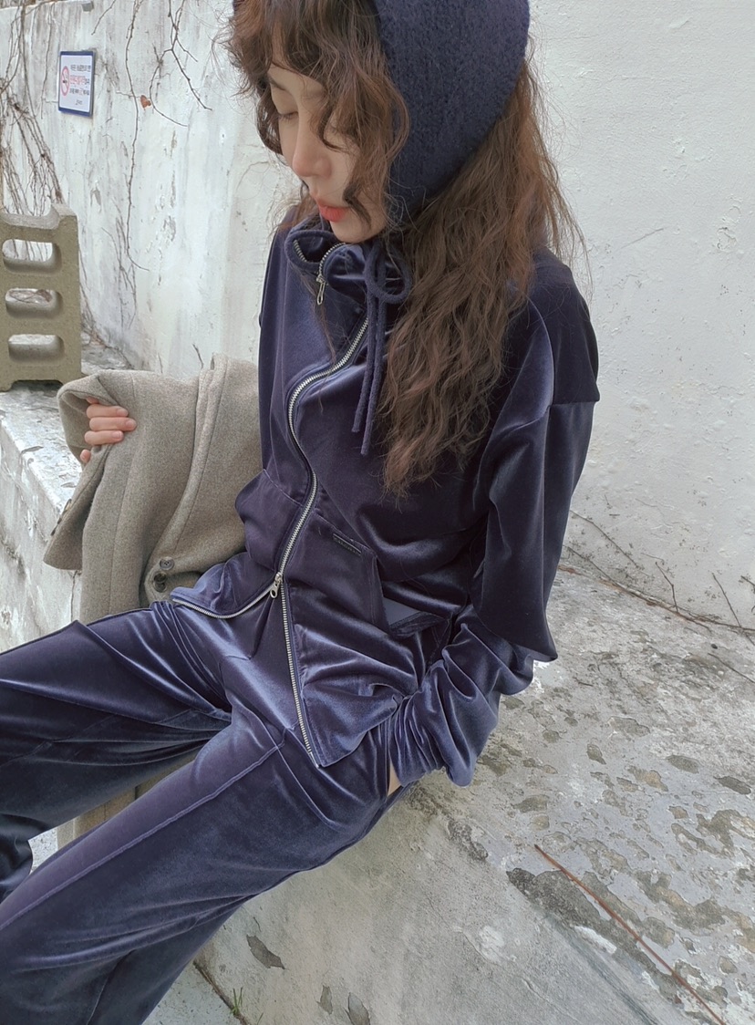 GENTLE B/LOVENTINA東大門㊣代購女裝新品25秋冬衛衣連帽拉鏈衫絲絨GENTLE B/LOVENTINA衛衣