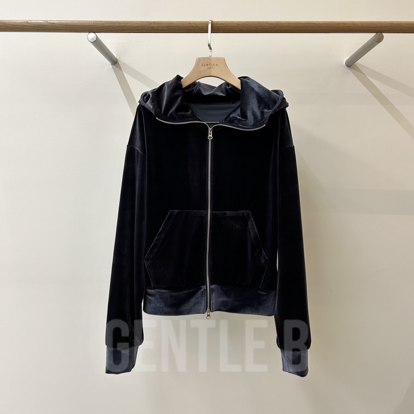 GENTLE B/LOVENTINA東大門㊣代購女裝新品25秋冬衛衣連帽拉鏈衫絲絨GENTLE B/LOVENTINA衛衣圖色1