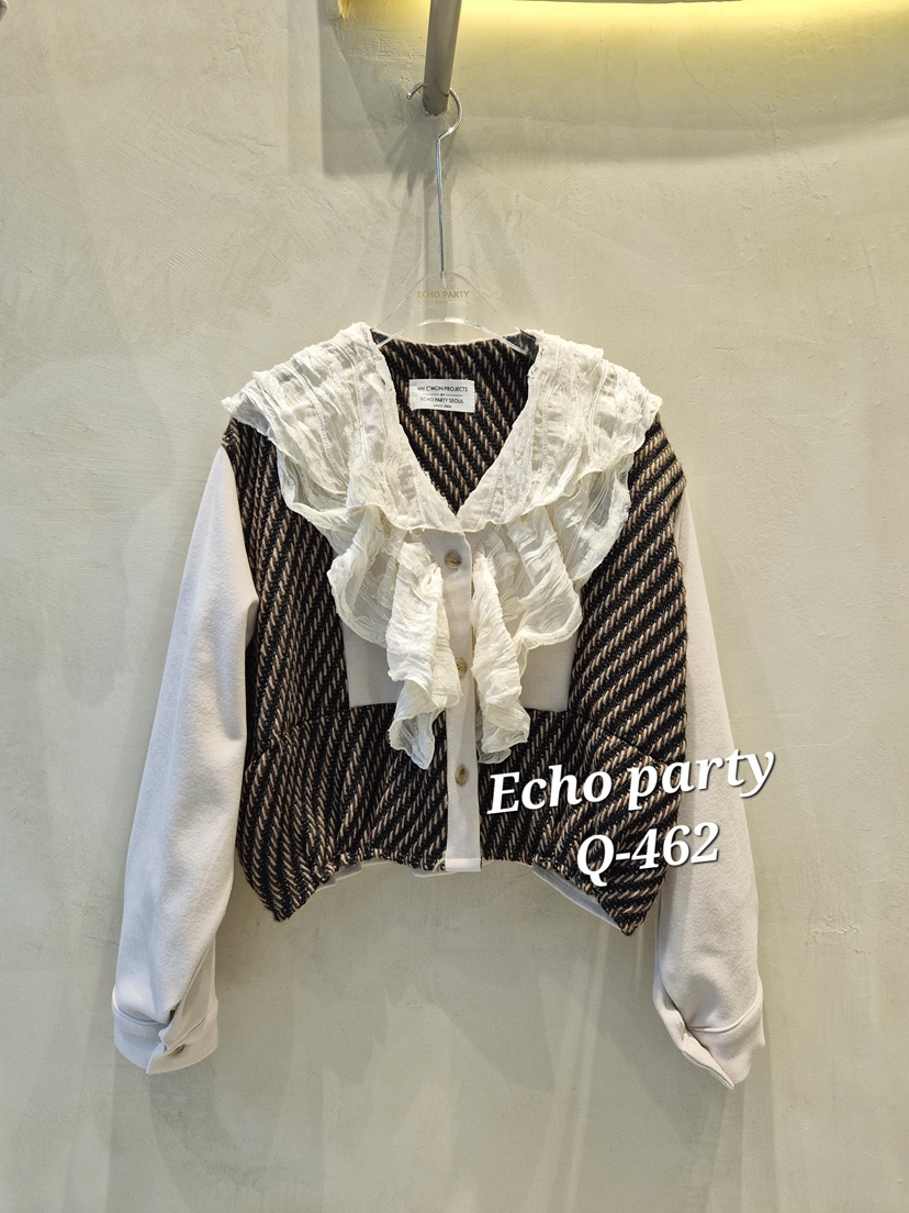 ECHOPARTY東大門㊣代購女士新品25秋冬時尚襯衫蕾絲衫人字紋ECHOPARTY襯衫/蕾絲衫圖色1