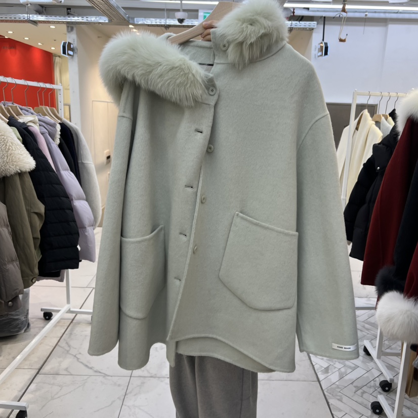 SIMPLE PARK/WMSTORY東大門㊣直郵女裝新品職業中長款大衣毛皮兜帽SIMPLE PARK/WMSTORY中長款大衣圖色1