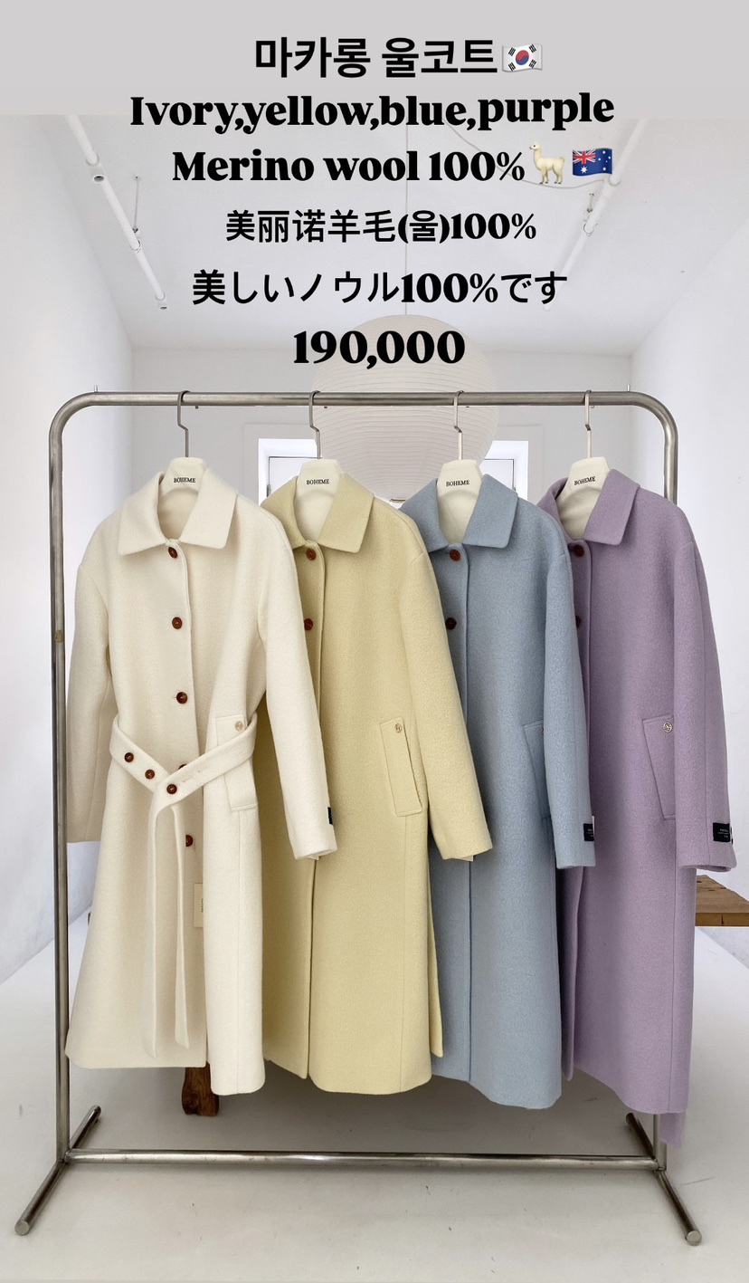 BOHEME韓國直郵㊣女裝新品真品時尚推薦25秋冬中長款大衣羊毛BOHEME中長款大衣