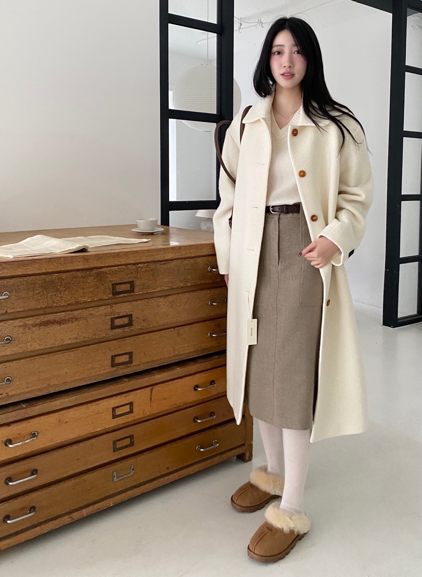 BOHEME韓國直郵㊣女裝新品真品時尚推薦25秋冬中長款大衣羊毛BOHEME中長款大衣