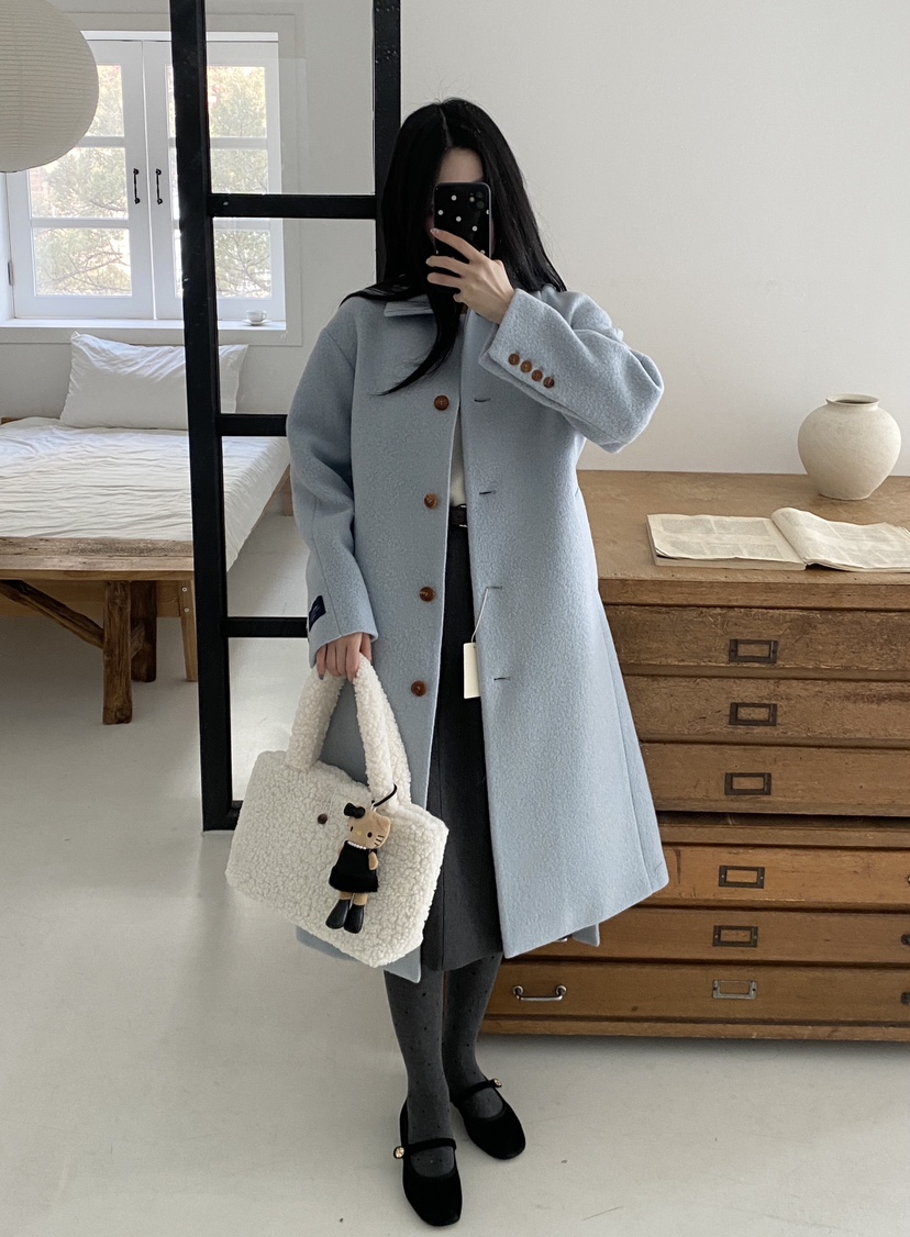 BOHEME韓國直郵㊣女裝新品真品時尚推薦25秋冬中長款大衣羊毛BOHEME中長款大衣