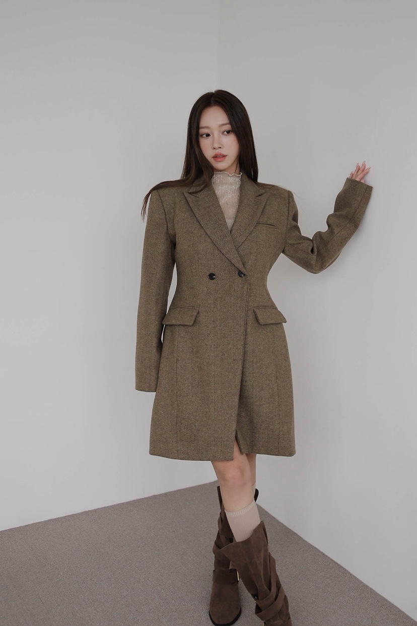 SLIT韓國代購㊣女士新品25秋冬休閑熱賣真品職業中長款大衣SLIT中長款大衣