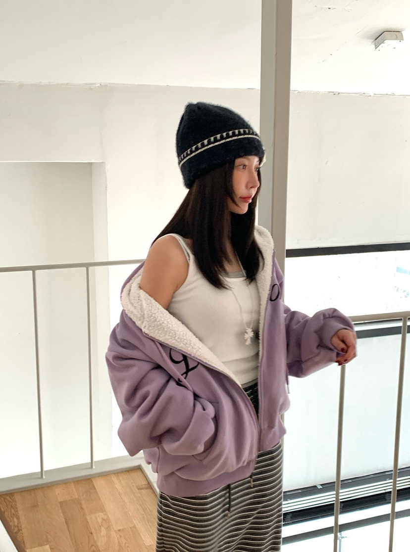 REVE CITE-L韓國直郵㊣女裝新品時尚真品夾克連帽拉鏈衫羊毛REVE CITE-L夾克