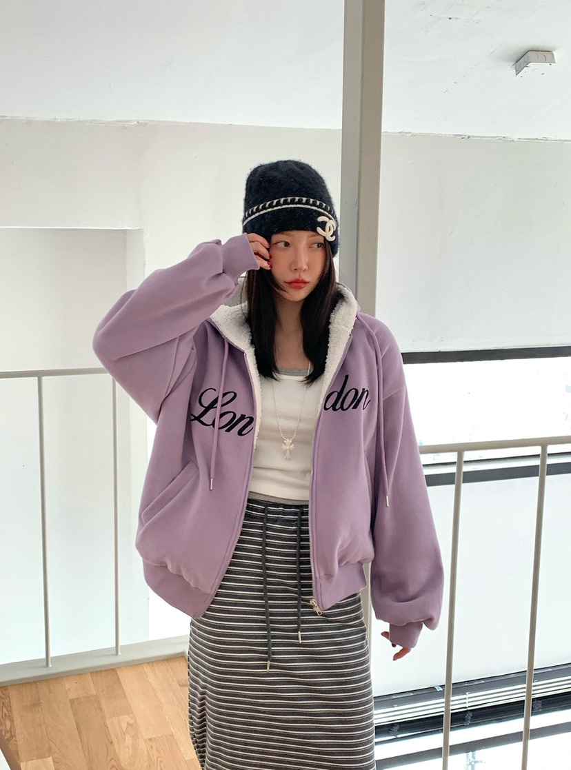 REVE CITE-L韓國直郵㊣女裝新品時尚真品夾克連帽拉鏈衫羊毛REVE CITE-L夾克