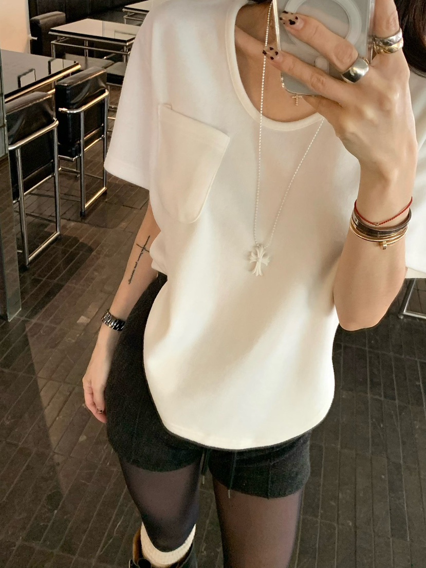 REVE CITE-L韓國代購㊣女裝新品職業推薦時尚T恤口袋抓絨REVE CITE-LT恤