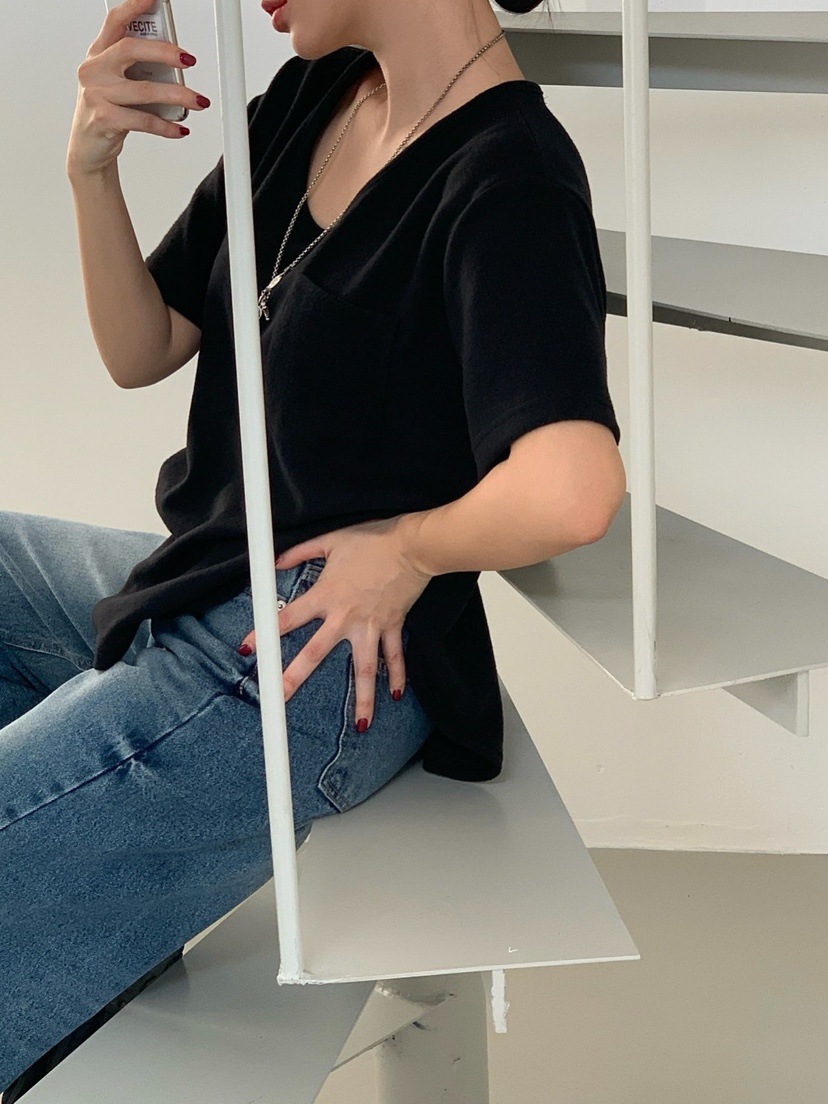 REVE CITE-L韓國代購㊣女裝新品職業推薦時尚T恤口袋抓絨REVE CITE-LT恤