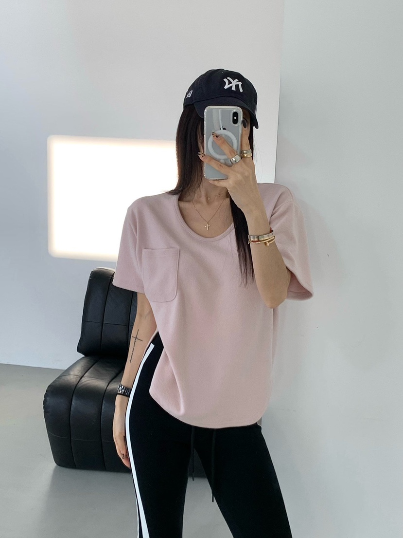 REVE CITE-L韓國代購㊣女裝新品職業推薦時尚T恤口袋抓絨REVE CITE-LT恤圖色1