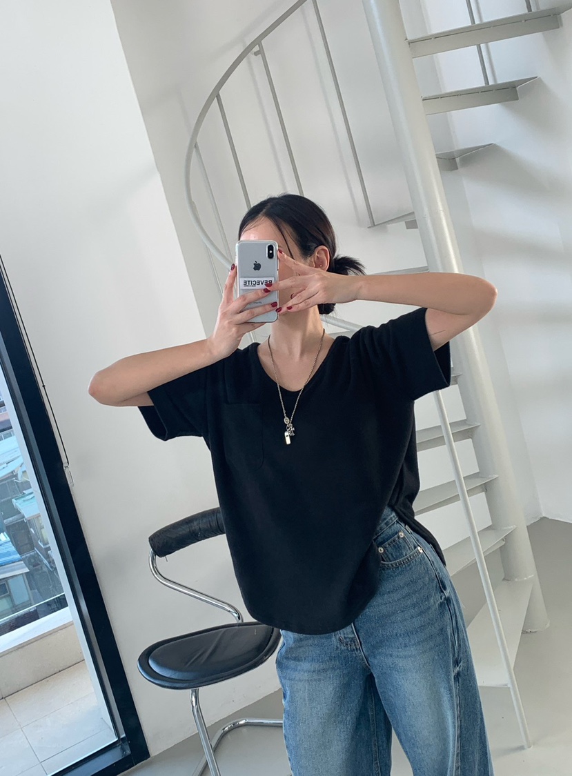 REVE CITE-L韓國代購㊣女裝新品職業推薦時尚T恤口袋抓絨REVE CITE-LT恤圖色3