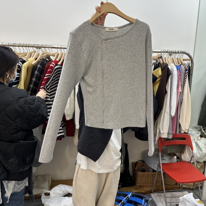 DELIGHT-L韓國代購㊣女裝新款職業真品熱賣休閑長袖T恤紐扣DELIGHT-L長袖T恤圖色2