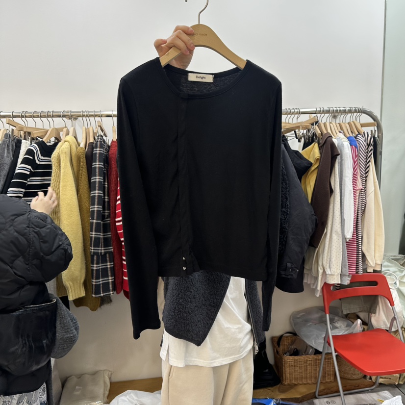 DELIGHT-L韓國代購㊣女裝新款職業真品熱賣休閑長袖T恤紐扣DELIGHT-L長袖T恤圖色3