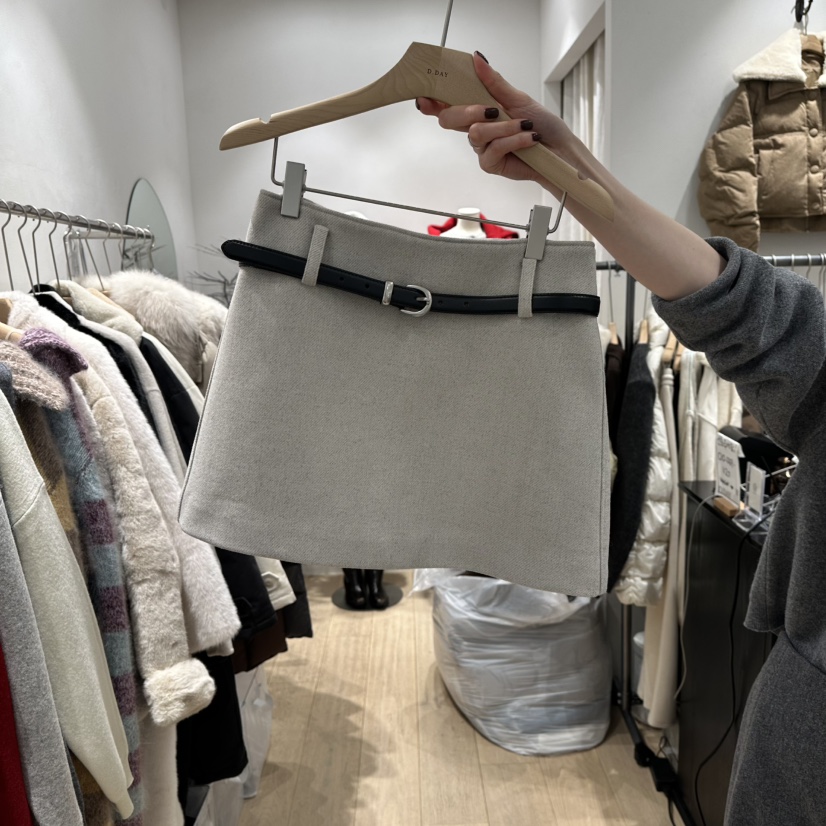 DDAY東大門㊣代購女裝新品25秋冬熱賣時尚真品休閑短裙含腰帶DDAY短裙圖色3