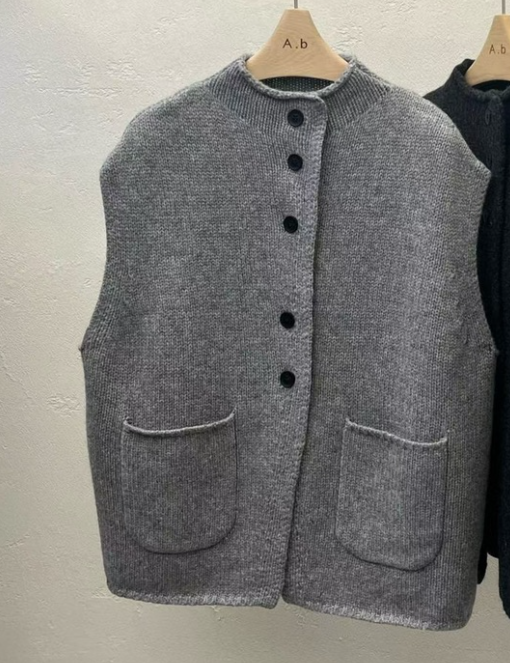 AUTUMN BEIGE-Q韓國代購㊣女裝新品真品馬甲紐扣背心口袋A.b/AUTUMN BEIGE馬甲圖色1