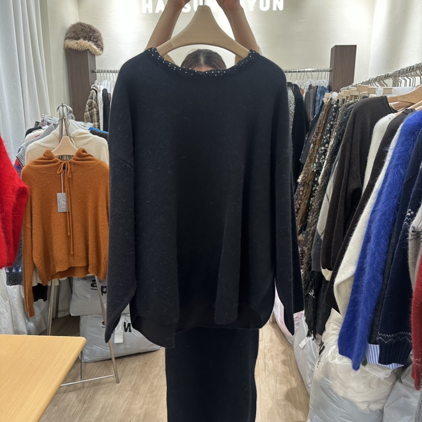 HANSUNGHYUN韓國直郵㊣女裝新品25秋冬休閑時尚針織衫羊毛寬松HANSUNGHYUN針織衫圖色3黑色