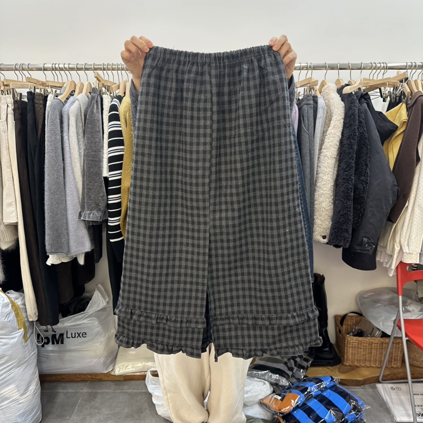 DELIGHT-L東大門㊣直郵女士新款休閑熱賣職業長裙荷葉邊格子DELIGHT-L長裙