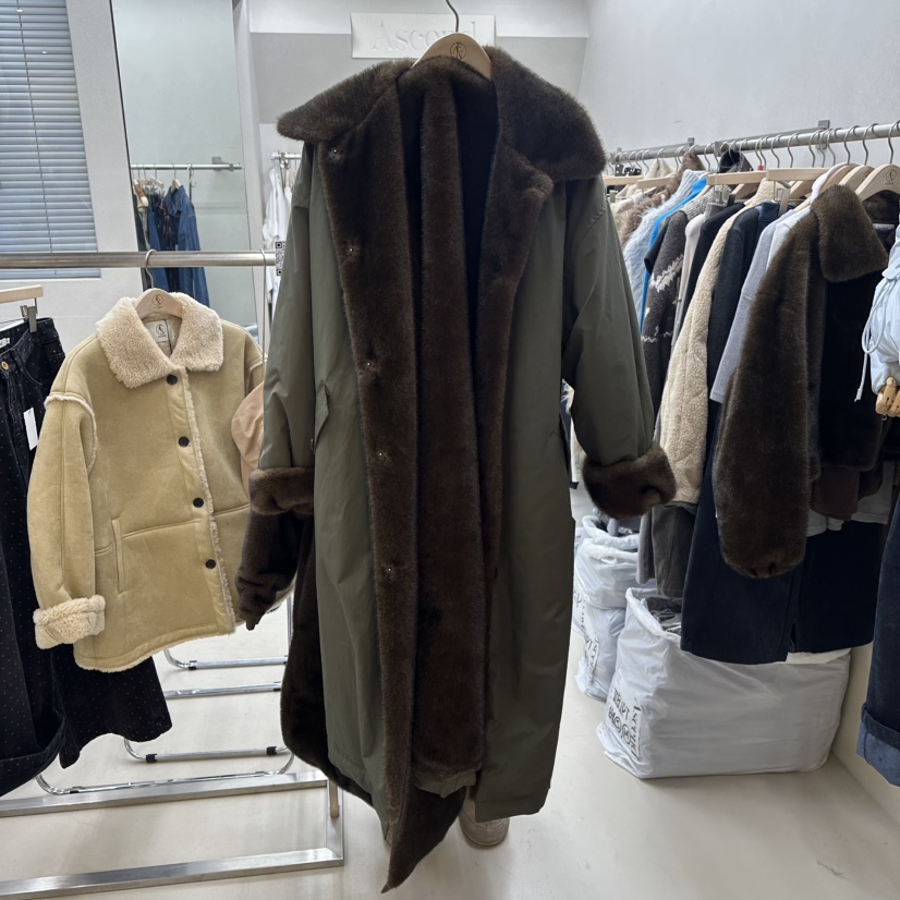 ASCEND東大門㊣實拍女士新款休閑中長款大衣兩面穿貂皮雙面ASCEND中長款大衣